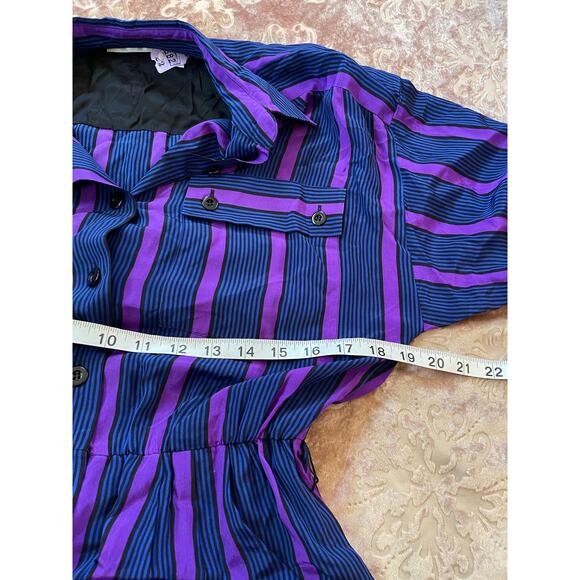 Vintage 80s Liz Claiborne 100% silk shirt‎ striped blue and purple size small - Picture 5 of 7